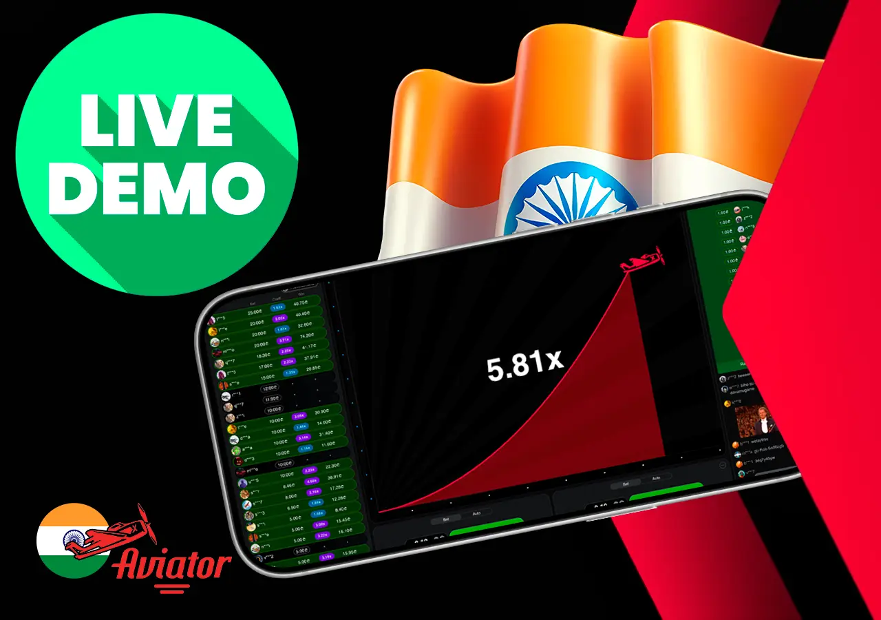 Free Aviator demo mode screen with virtual balance play in India
